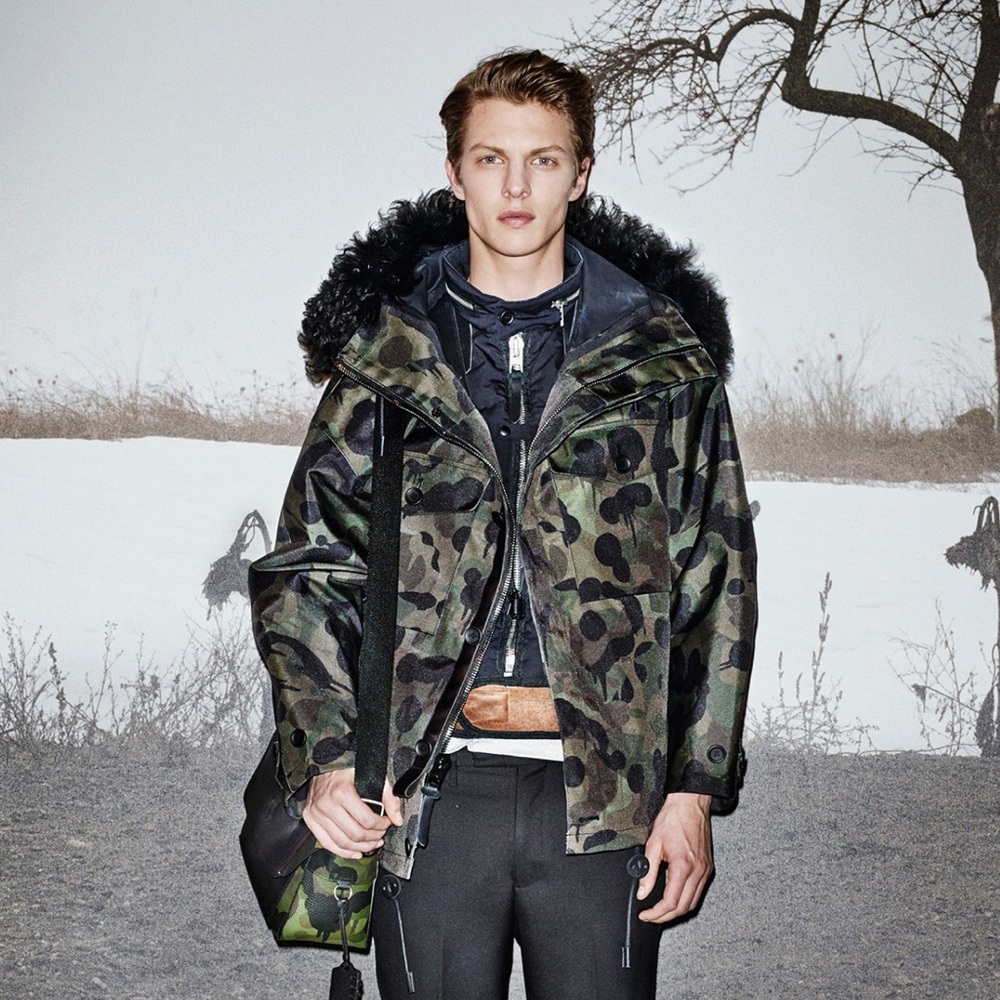 COACH New York - 2015 runway army print jacket with removable shearling hood